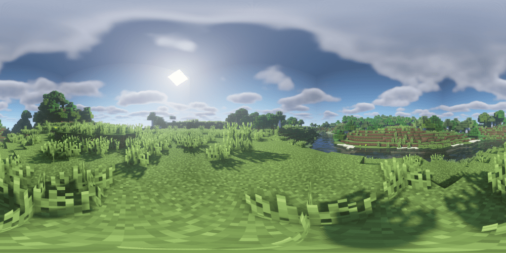 Güneşin aydınlattığı yemyeşil Minecraft dünyası
